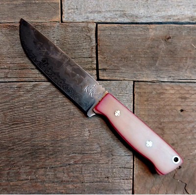 Knife 130 - drop point layered damascus with a 5 1/4