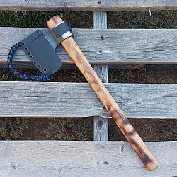 Axe 1 - this tool features a wrapped head that is hand forged out of 5160 steel and has a 3 1/2